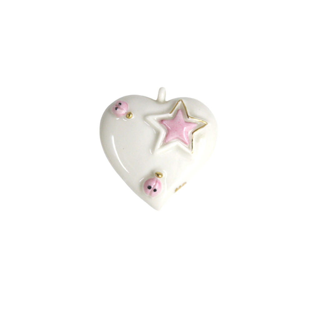 Magnete pendente Ser Capodimonte a forma di cuore in porcellana bianca 6 cm
