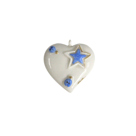 Magnete pendente Ser Capodimonte a forma di cuore in porcellana bianca 6 cm