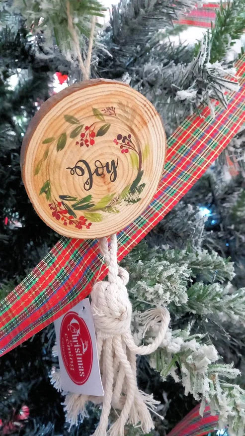 New Diffusion Corteccia in Legno con Stampa " Merry Christmas"  8cm e Nappina Rossa Lana