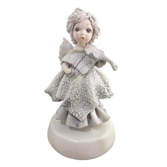 Zampiva Statua Carillon Angelo Biscuit Anticato H.16,5 Cm Statuina In Porcellana Fine Made In Italy