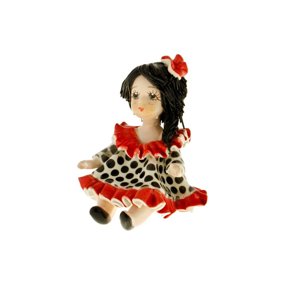 Zampiva Damina Flamenco con Vestito Pois H.9 Cm Made In Italy In Ceramica 00389